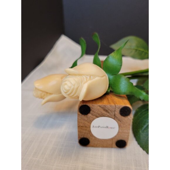 Handcrafted Wood Vase With White Roses Carved Tagua Nut by Just Paper Roses - Picture 9 of 9